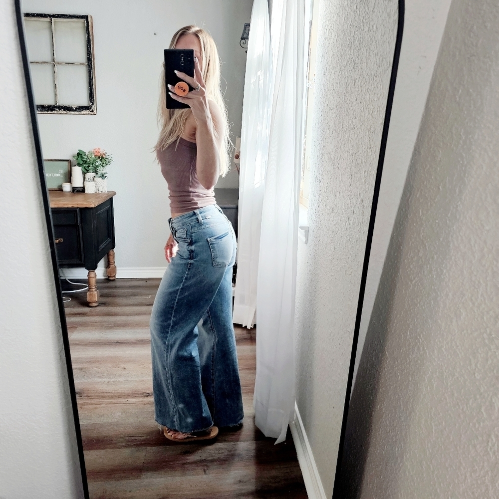 RISEN HR Tummy Control Light Wash Wide Leg Palazzo Denim Jeans Various NEW - Picture 6 of 12